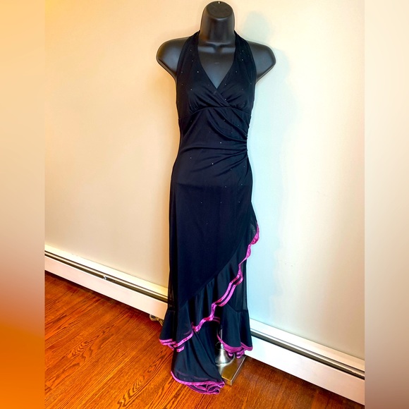 High Low Ruffle Hem Y2K Black Dress